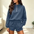 thumbnail image 5 of Norvella Womens Half Zip 2 Piece Shorts Set Long Sleeve Pullover Top Elastic Waist Bottoms With Pockets Matching Casual Sweatsuit, 5 of 8