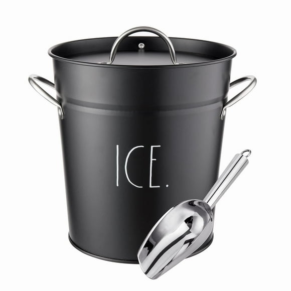 Rae Dunn Seau à Glace avec Pelle - Seau en Acier Inoxydable avec Poignée, Couvercle et Pelle à Glace - Bac de Rangement de 4 Qt. pour Glaçons pour Bars, Fêtes, Barbecues dans le Jardin, Pique-Niques