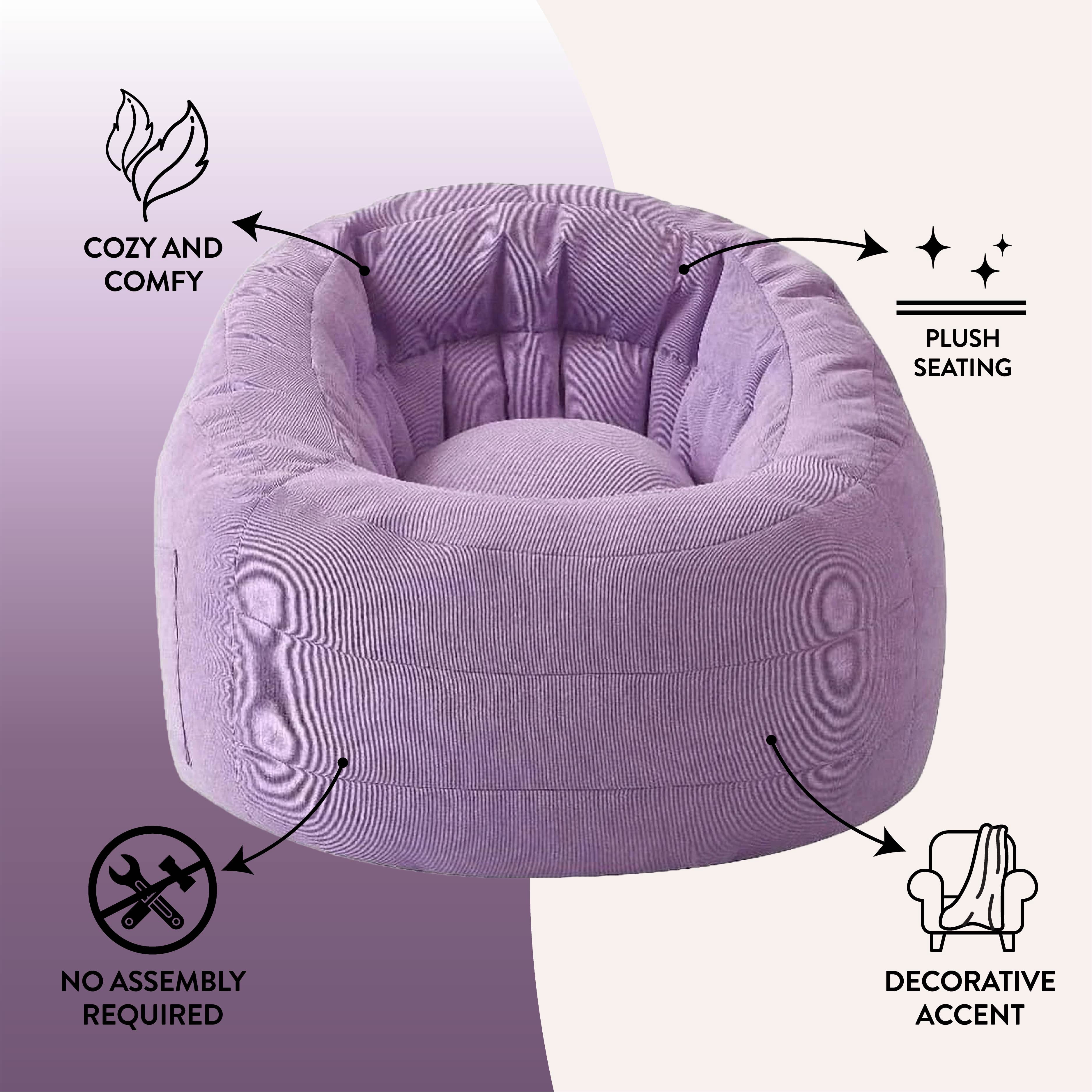 POD by Urban Shop, Plush Corduroy Bean Bag Chair with Pocket, Purple