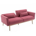 thumbnail image 6 of Convertible Futon Sofa Bed with 2 Pillows, Modern Velvet Upholstered Loveseat Sofa with Metal Legs, Comfy Leisure Accent Sofa for Apartment, Bedroom, Living Room, Lounge, Office, Pink, 6 of 9