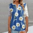 thumbnail image 2 of Patlollav Womens Tops Short Sleeve Floral Print Lace Mesh Splicing Pullover V-Neck Blouse, 2 of 6