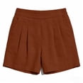 thumbnail image 6 of Summer Vacation Beach Shorts Women's Pleated Front Solid Color Linen Blend High Waisted with Side Pockets Loose Fit for Daily and Outdoor Wear Brown XL, 6 of 8