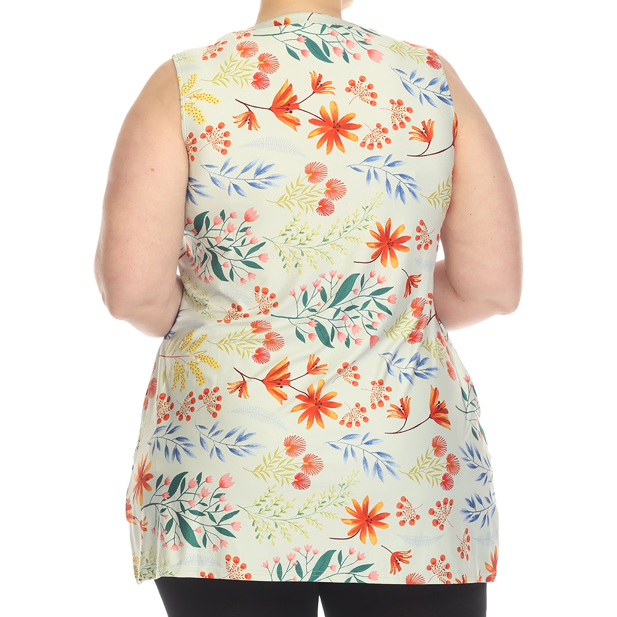 White Mark Women's Sleeveless Floral Pleated Tunic Top with Pockets