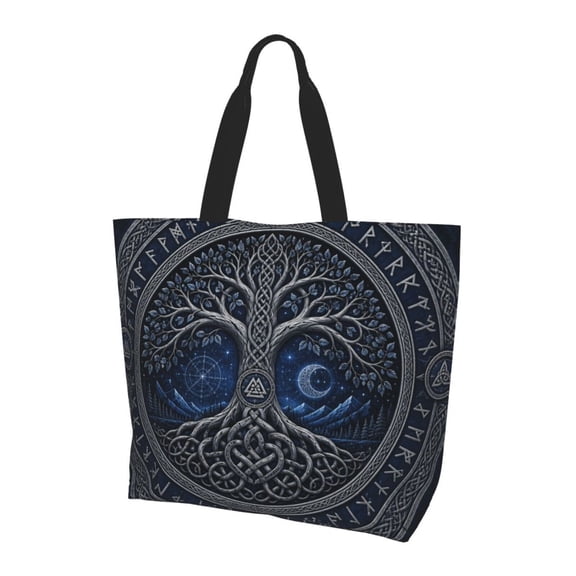 Elder Futhark Knotwork Poster Women Reusable Bag Large Shoulder Handbag Top Handle Purse Tote