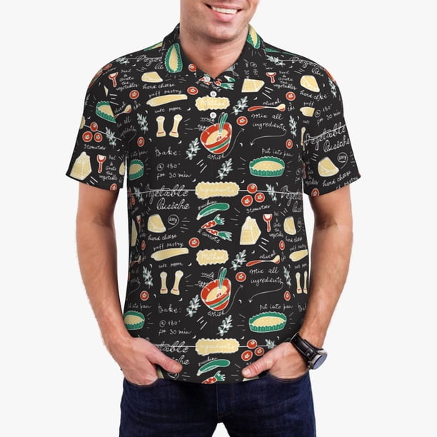 Balery Vegetable Quiche Camisa Polo de Hombre con Estampado, de Manga Corta y Tejido Medio, Camisa Tipo Golf Polo-Small