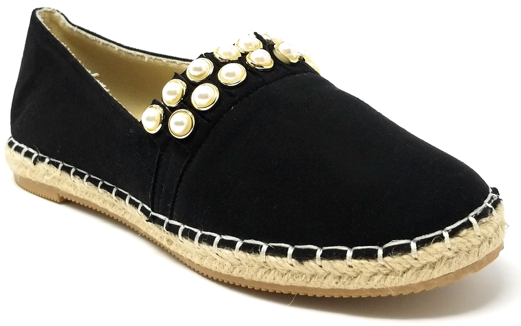 Women Faux Suede Studded Espadrille, Slipon Loafers Flats Shoes