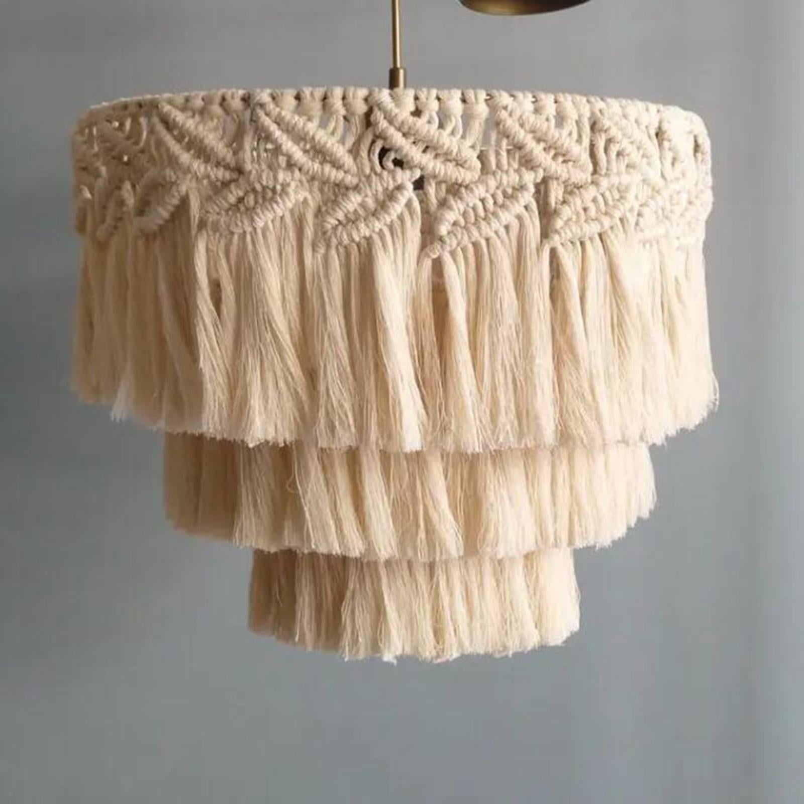 Macrame Lamp Shade Hanging Light Cover Modern Handwoven Chic Tassel Boho Light Shade Lampshade for Bedroom Dorm Room Home Office Restaurant , 30cmx35cm