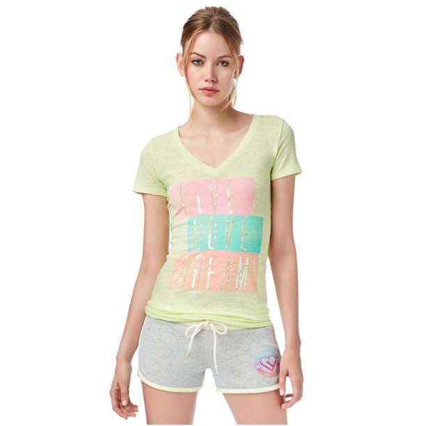 Camiseta gráfica Aeropostale para mujer con lentejuelas Verde Extragrande