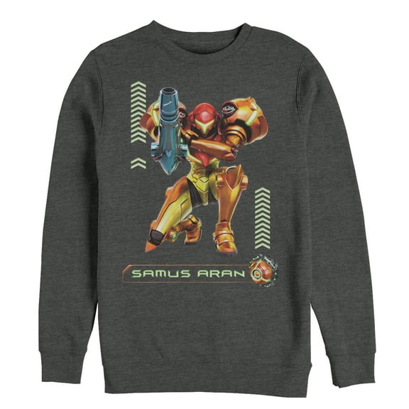 Men's Nintendo Metroid Samus Pose Sweatshirt Charcoal Heather Medium