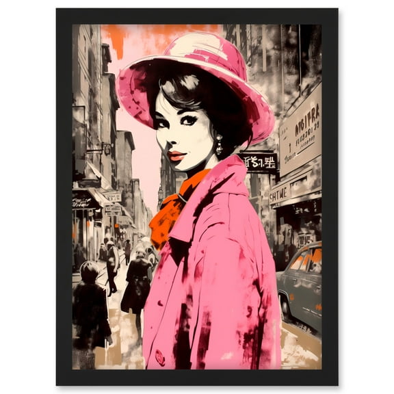 Retro Aesthetic Vintage Fashion Woman in Street Artwork Framed Wall Art Print A4