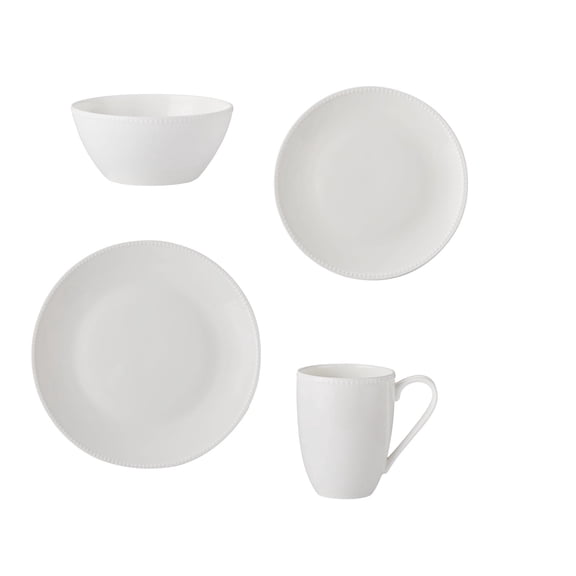 Silvanest16 Piece Bone China Dinnerware Set, Embossed Plates Bowls, Chip-Resistant, Lightweight, Elegant and Durable, Service for 4, White