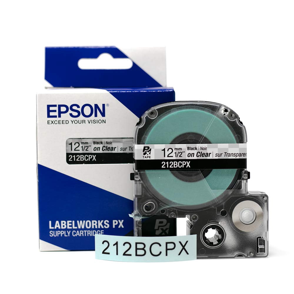 Epson LABELWORKS 212BCPX - Black on Clear PET Label Maker Tape - 1/2" (12MM) Wide, 30 ft