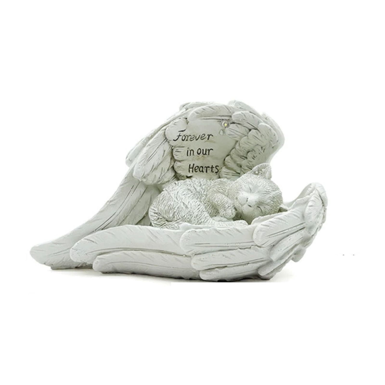 Pet Cat Solar Garden Memorial Statue - Outdoor Resin Angel Kitty with Solar Light, Guardian Angel Kitten Memorial Gift for Patio, Lawn, Yard, Garden Decor - White