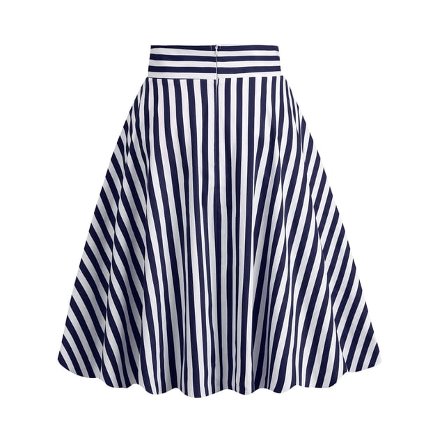 TaTaai High Waist Striped Pleated Skirt Women's Elastic Waist A-Line Midi Casual Long Skirt Lightweight Summer Skirt Gift