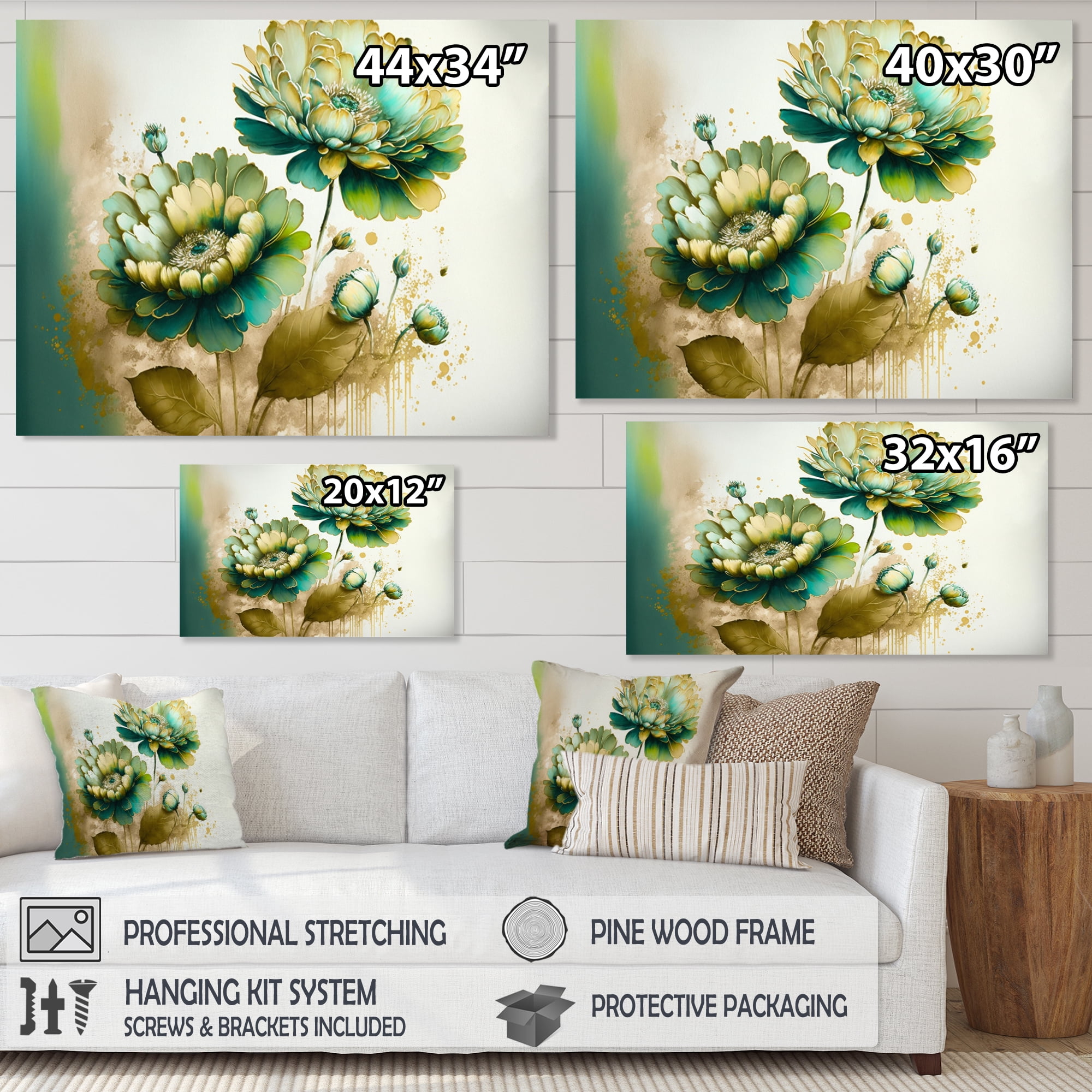 Designart Green Blooming Daisy II Canvas Wall Art