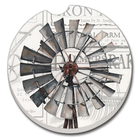 Absorbent Stoneware Car Coaster, Farmland, Set of 2