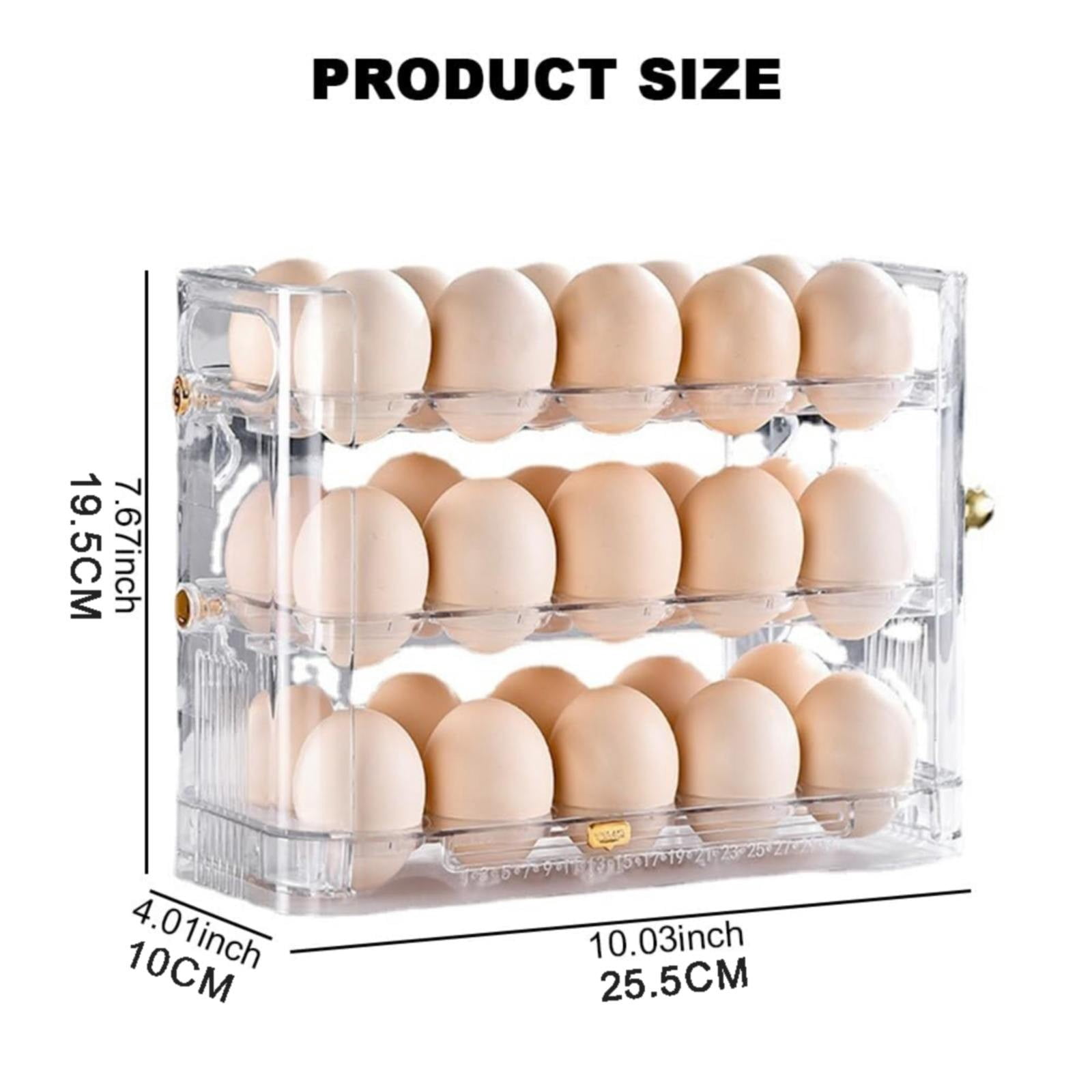 XKHAZA Flippable Egg Holder for Refrigerator, 3 Layer Egg Storage Container for Refrigerator Side Door Auto Flip Tray Egg Storage Container, Saving Eggs Dispenser for Countertop