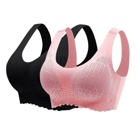 ALLLIST Lace Womens Underwear 2 Pack Seamless Latex Bras Comfort Solid Removable Cup Black Womens Lingerie Size XL
