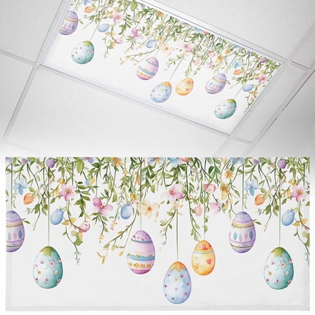 1 Pack Magnetic Fluorescent Light Covers 2x4 Ft Spring Watercolor Easter Eggs Pink Flowers Eucalyptus Leaf Magnetic Light Covers for Ceiling Lights Classroom Office Home Decor