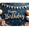 thumbnail image 4 of Gold Elements Birthday Banner Decorative Design Gift Box Balloon Celebration Banner for Birthday Party Indoor Decoration Photo Shoot, 4 of 8