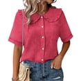 thumbnail image 2 of zbxnLI Women Casual Button down Blouses Tops Summer Short Sleeve Top Breathable Comfort Loose Ruffle Neck Outfits, 2 of 6