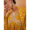thumbnail image 5 of Janasya Women's Mustard Chanderi Emabellished Dress with Palazzo and Scarf, 5 of 6