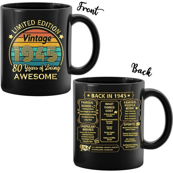 80th Birthday Coffee Mug Gifts for Men and Women - Vintage 1945 Best Gifts for Her, Him, Mom, Dad, Grandma, Grandpa Mug 11oz