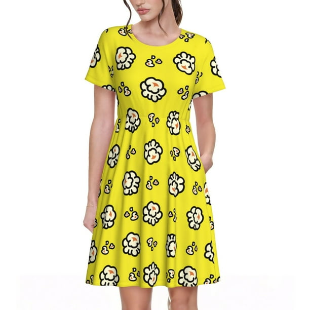 Fotbe White Popcorn Vestido Largo de Moda para Mujer, Vestido Tipo Camiseta con Manga Corta y Estilo Casual a Rayas y Bloques de Color