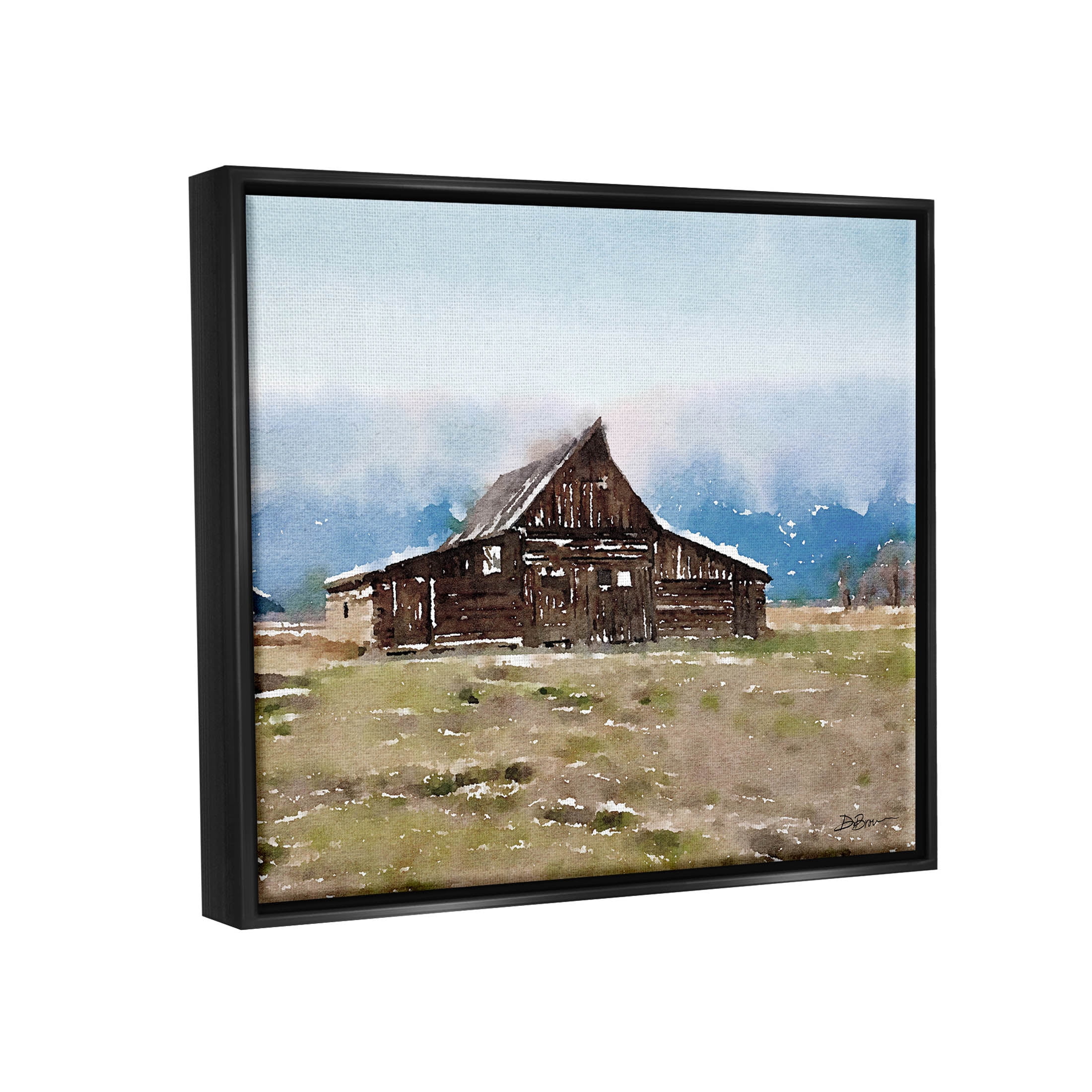 Rural Countryside Cabin Landscape Landscape Painting Jet Black Framed Art Print Wall Art
