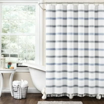 Lush Décor Stripe Woven Textured Yarn Dyed Eco-Friendly Recycled Blue/White Cotton Shower Curtain, 72" x 72"