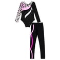 thumbnail image 4 of iixpin Kids Girls Rhinestone Long Sleeve Gymnastic Leotard with Athletic Leggings Dance Skating Costume Tracksuit Leopard&Hot Pink 6, 4 of 6
