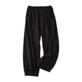 thumbnail image 4 of Women's Plus Size Cotton Linen Pants, Solid Color Elastic Cuff Harem Pants, Loose Fit Boho Wide Leg Trousers for Women, Comfortable Casual Lounge Pants Black XXL, 4 of 4