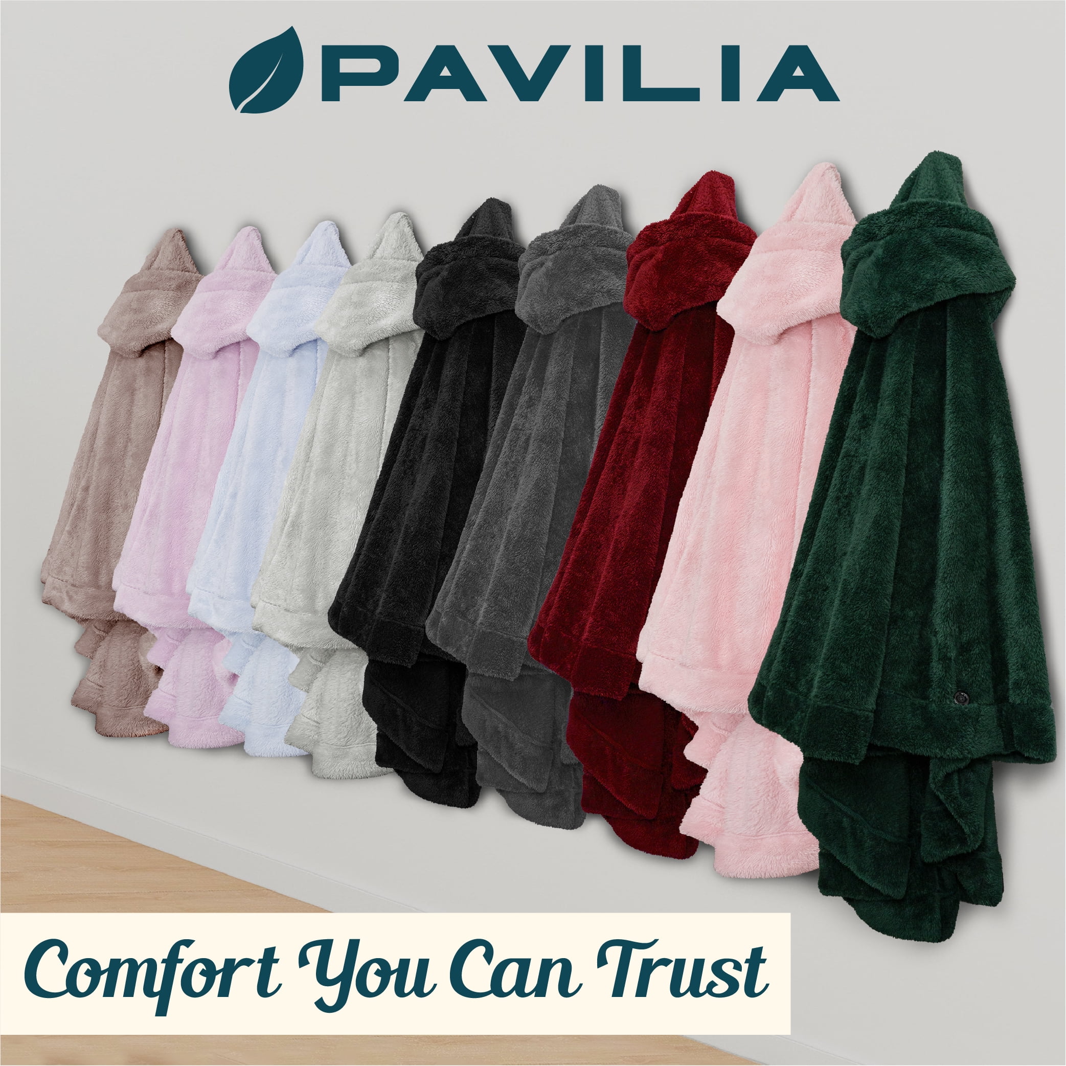 PAVILIA Angel Wrap Hooded Blanket Poncho Wearable Blanket Throw Wrap Poncho for Women Adult Cozy Fluffy Sherpa Fleece Shawl Cape with Hood pockets