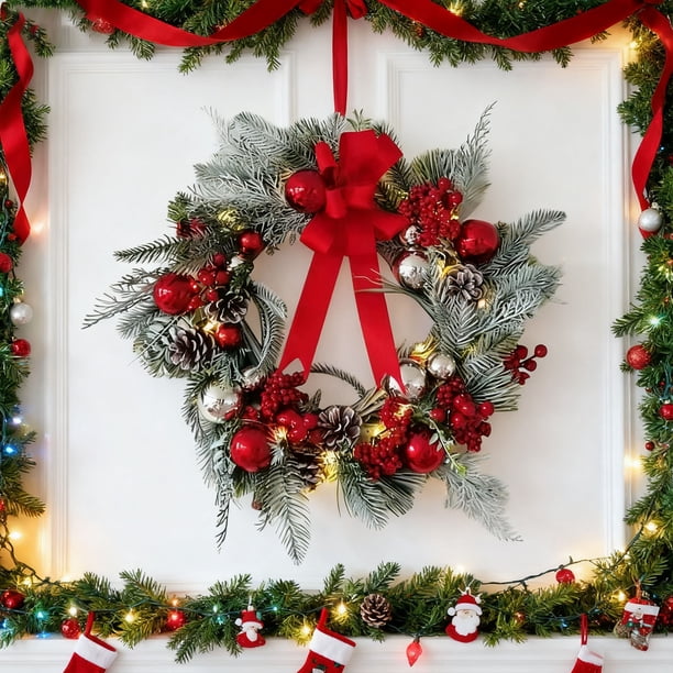 Navidad Arbol Adornos Corona Cono Pino Puerta, Corona de Navidad Decoración Conos de Pino Puerta Colgante, Festivo Estilo Exterior, Navideño Accesorio Decoración, Perfecto para Salón, Marco