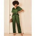 thumbnail image 3 of Ekouaer Satin Pajama Set Womens Silk Short Sleeve V Neck Shirt with Long Pant Soft Loungewear Pjs Set, 3 of 5