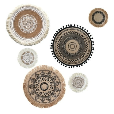 LELE LIFE Jute Boho Wall Decor Set of 6, Flat Round Macrame Boho Wall Hanging, Mandala Wall Art for Bohemian Farmhouse Rustic Bedroom Living Room Wall Decor