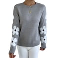 thumbnail image 3 of Women'S Floral Pattern Crewneck Long Sleeve Drop Shoulder Sweaters Pullover Tops Light Gray L, 3 of 10