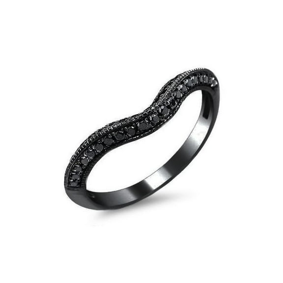 beryl_creation 1.98 Ct Round Cut Black Diamond Wedding Engagement Half Band Ring 14K Black Gold Plated 925 Sterling Silver For Women's -6