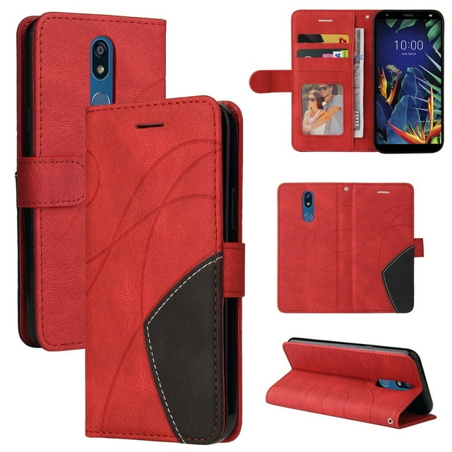 Étui pour LG K40 Portefeuille en Cuir Flip Folio Support Vue Couverture - Rouge