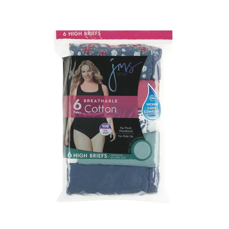 Women's Just My Size 16156C Cool Comfort Cotton High Brief Panty - 6 Pack  (Assorted 9)