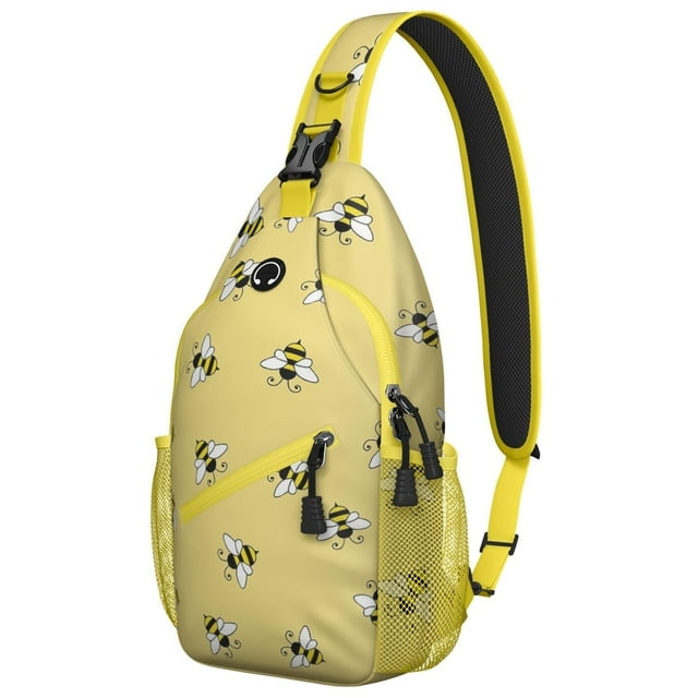 Bumble Bee Sling Backpack, Honeybee and Hive Print Crossbody Bag with Cute Pattern Design, Bee Lovers Travel Gift Idea