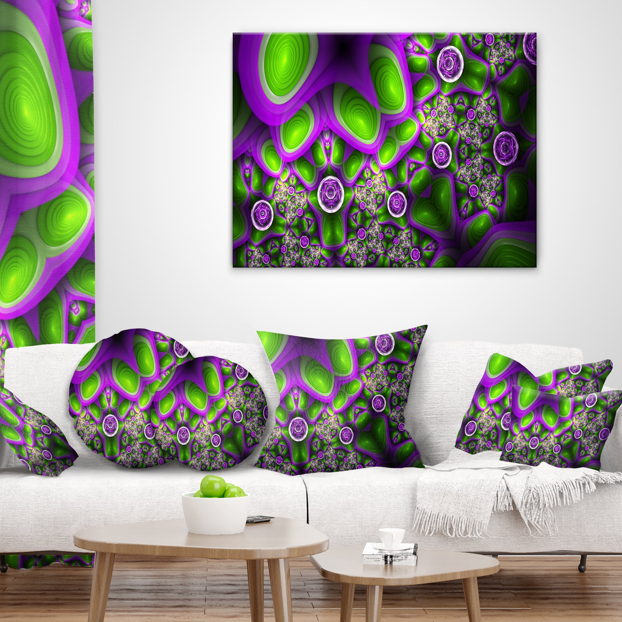 Designart Green Purple Exotic Pattern - Abstract Throw Pillow - 18x18