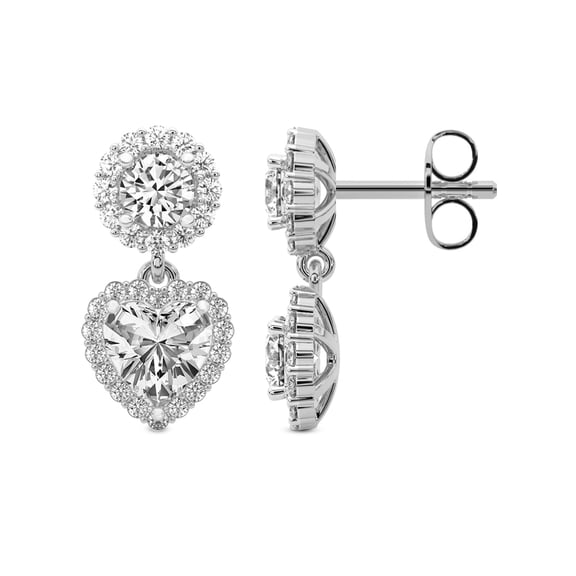 Diamond Double Halo Earring | 2 Ct IGI Certified Heart Shape Lab Grown Diamond Dangle | 14K White Gold | Sasha Double Halo Lab Diamond Earring | Prong Setting | FG-VS1-VS2 Quality | Friendly Diamonds