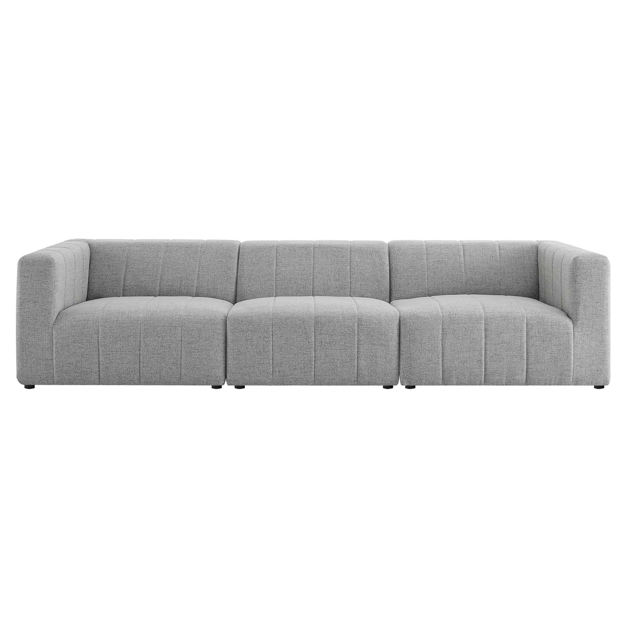 Light Gray Tufted Fabric Three-Piece Sectional Sofa