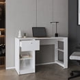 thumbnail image 3 of Computer Desk In White With 1 Drawer, 2 Shelves. Efficiently Stores Office Supplies, Books, Decor. Fits Seamlessly Home Offices. Made Of Engineered Wood. Enhances Contemporary . Ideal For Studying,, 3 of 4
