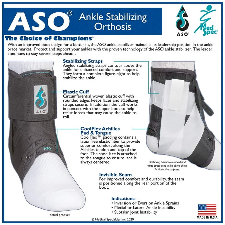 Med Spec ASO Ankle Stabilizer Orthosis, White, Small
