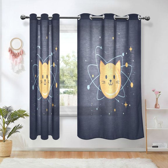 Yayeee Window Curtains Set of 2 for Living Room Light Filtering 63"x42", Orange Cat Planet