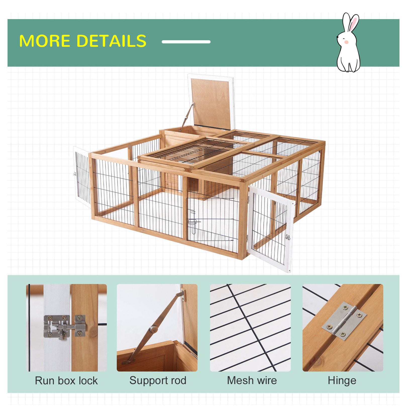 Rabbit Hutch Bunny Cage - Indoor Outdoor Waterproof Rabbit House, Guinea Pig Cage - 2 Rabbit Capacity, Natural Wood