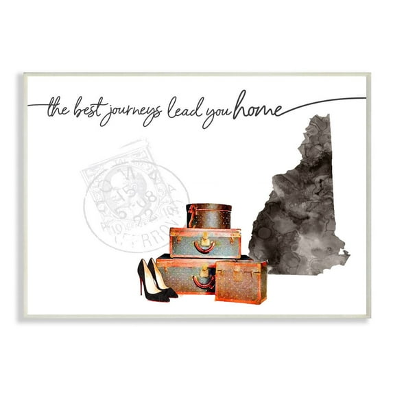 The Stupell Home Decor Collection New Hampshire State The Best Journeys Lead You Home Fashion Shoes and Luggage Illustration Wood Wall Art
