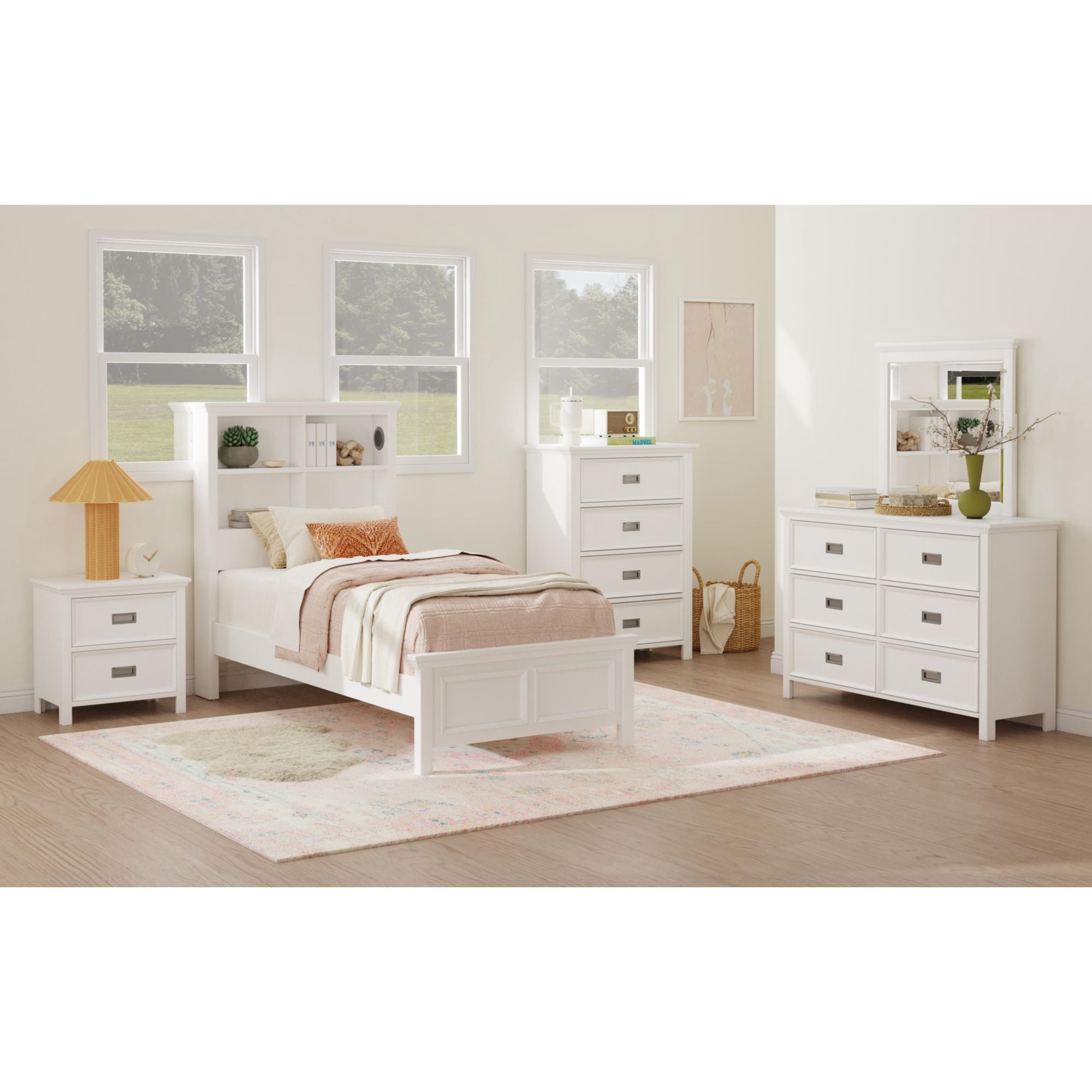 Brooklyn Kids Twin Bookcase 5PC Bedroom Set in White